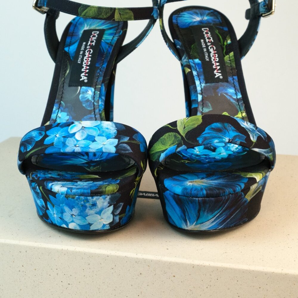 Dolce & Gabbana Keira Floral Ankle Strap Platform Sandals, Blue, Size 40 - Picture 12 of 13